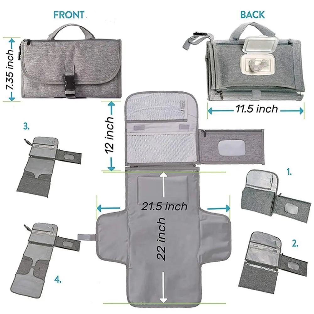 Portable Waterproof Baby Changing Mat with Pockets