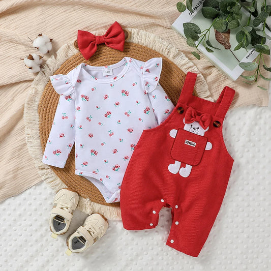 3Pcs Baby Girl Romper Set with headband