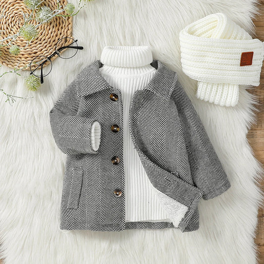 Baby Boys 1-3Y Long Sleeve Plush Warm Jacket With Button For Outdoor Wear